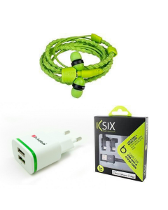 KSIX Cable Charge 2en1 + UNOMASS Chargeur Secteur + WRAPS Ecouteurs Bracelet